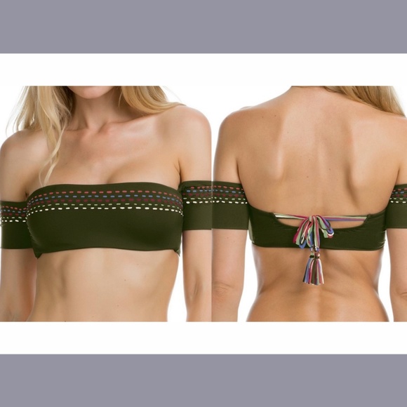 NEW Becca Quest Off Shoulder Bandeau Bikini Top Bayleaf Green [‎ Small ] - Picture 1 of 12